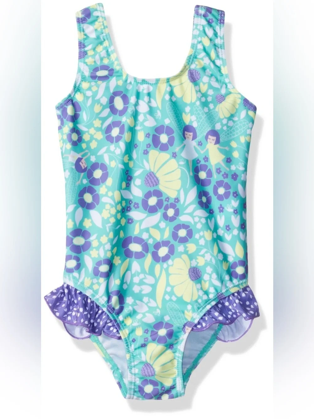 Flap Happy Girls 2T One Piece Swimsuit Aqua Purple Floral Fairy Ruffle NWT